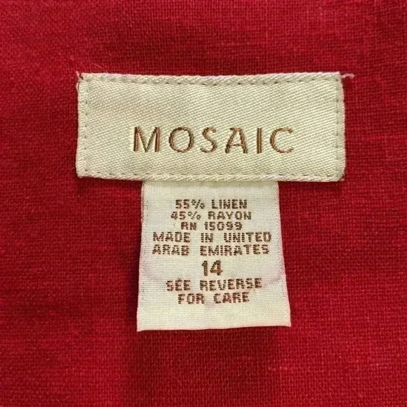 Mosaic Linen Blend Plus Size 14 Red Short Open Front Jacket with Short Sleeves. - Picture 4 of 8